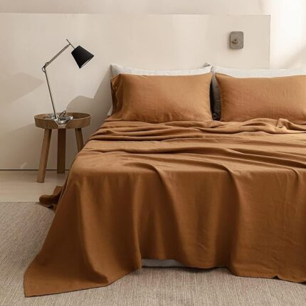 100% Linen Sheets Queen Size Set, 4 Pcs Natural French Linen Bed Sheets