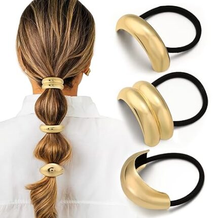 10PCS Gold Hair Ties, Metal Hair Ties for Thick Hair, Elegant Durable Geometric Design