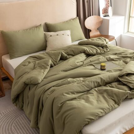 Queen Comforter Set Olive Green, 3pcs Bedding Sets Queen