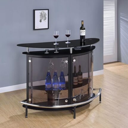 Freestanding Wine Cabinet with Curved Metal Frame and Storage