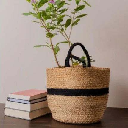 Black Jute Cotton Storage Basket | 10 Inches